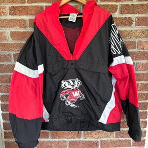 wisconsin badger vintage windbreaker * embroidered * 80s 90s * size XL * nutmeg